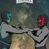 Two luchador characters in fighting pose