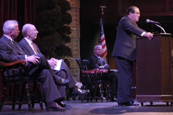 Supreme Court Justice Antonin Scalia speaking a podium