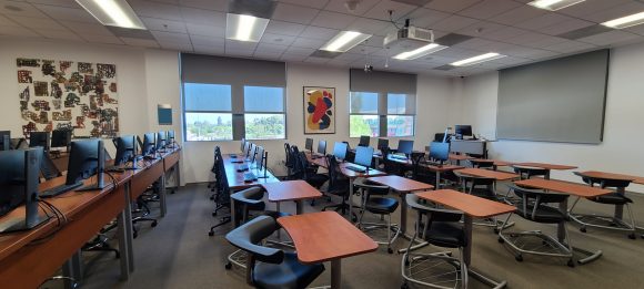 side view of student desks